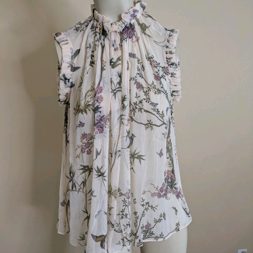 Zimmerman 100% Silk Sleeveless Shirt Feminine Bird Floral Womens 0 small